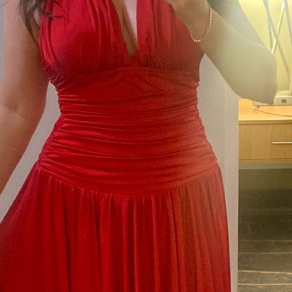 Betsy & Adam Red Halter Dress Size 6 Old Hollywood Marilyn Monroe Evening Gown - Picture 11 of 11